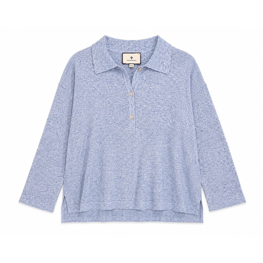 Tuckernuck Knit Polo S/M Coastal Grandmother Quiet Luxury Linen Blend Clayton